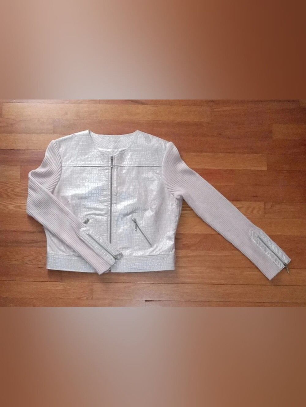 Phosphorous Women's Leather Sweater Moto Jacket Reptile Texture Size Large